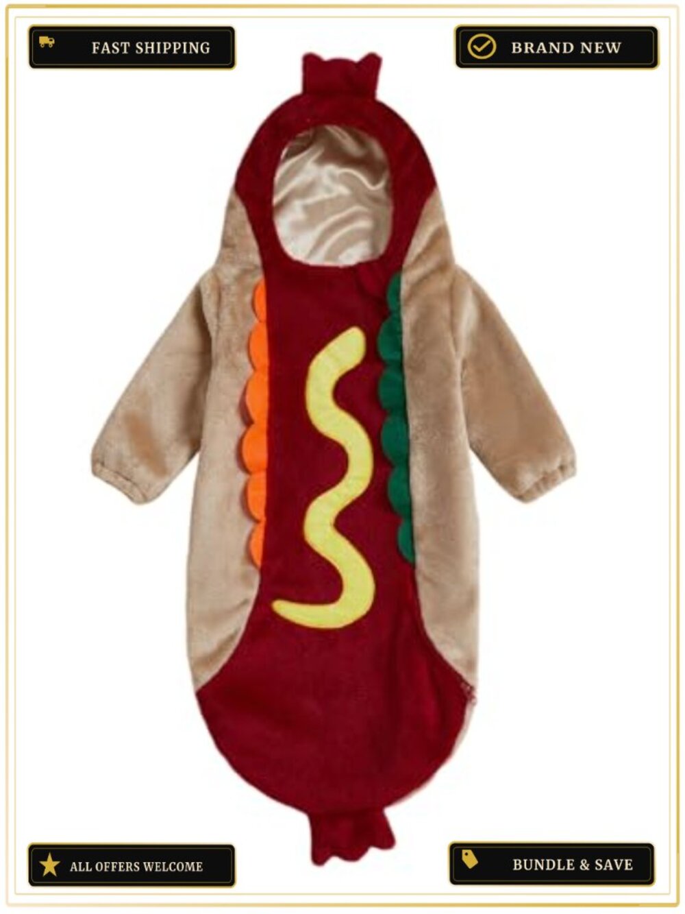 Newborn Hot Dog Costume Plush Hooded Romper Halloween Outfit